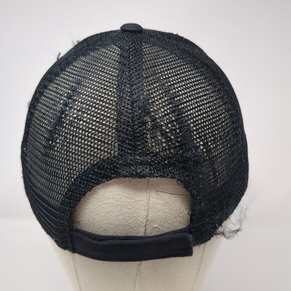 Unbranded Strapback Mesh Back Trucker Hat Black One Size Embroidered Logo - Picture 6 of 8